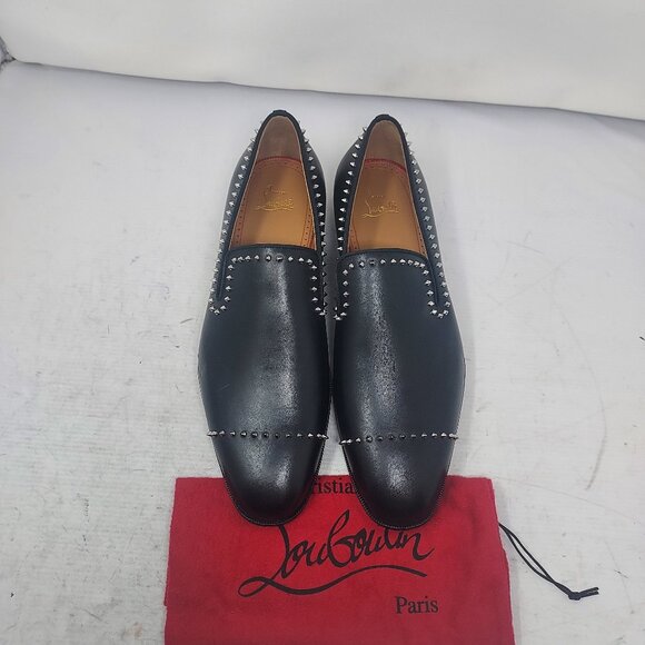 Christian Louboutin MENS Dandy Cloo Black Leather Spike Loafer